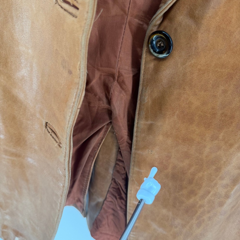 Jordache Leather Blazer Women Large Cognac Brown Vintage 70s 80s Jacket FLAW - Picture 15 of 16
